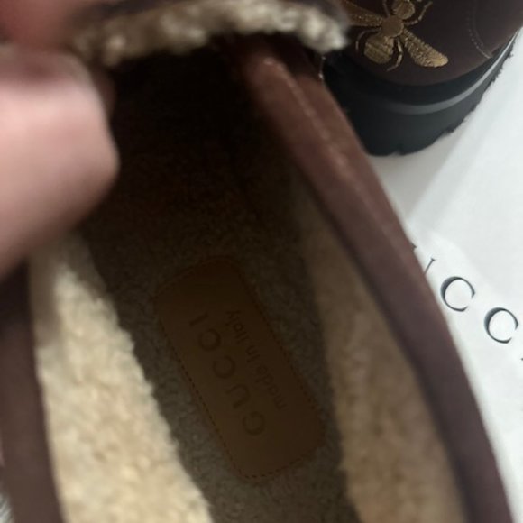 NEW GUCCI MEN'S BROWN SUEDE SHEARLING FUR HORSEBIT BOOTS/Loafer size G8/US 10 - Picture 16 of 16